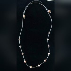 New Handmade Adjustable Lt. Pink & Lavender Pearl & Silver Leather Necklace